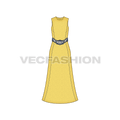 Womens elegant evening dress flat sketch, front view