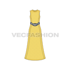 Womens elegant evening dress flat sketch, front view