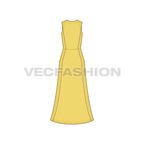 Womens elegant evening dress flat sketch, back view