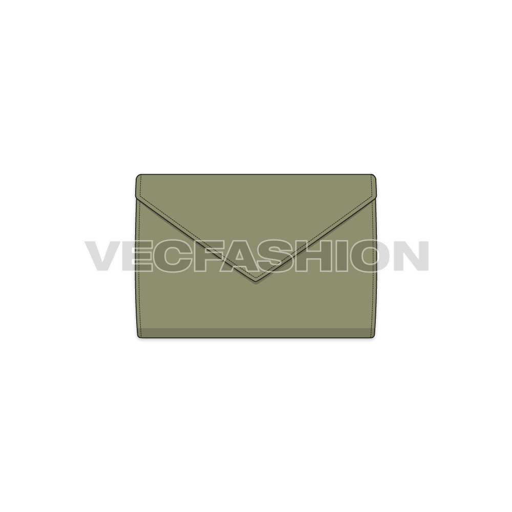 Womens envelop purse flat sketch, view 1