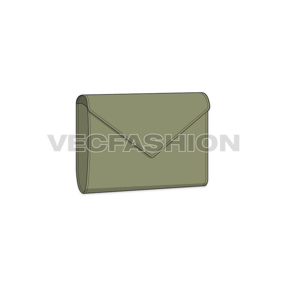 Womens envelop purse flat sketch, view 4