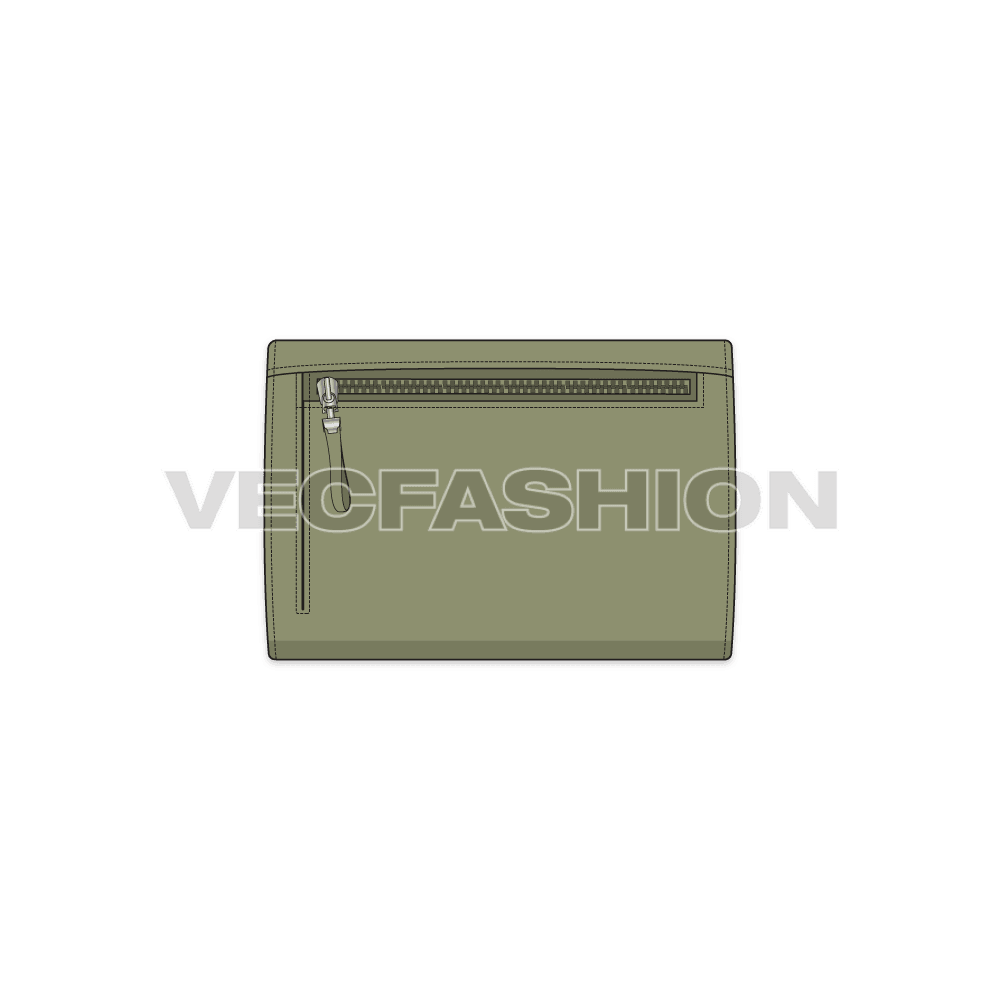 Womens envelop purse flat sketch, view 3