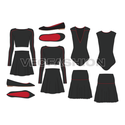 A Vector Fashion Set for Women Fashion Ballet Flats, is especially illustrated to give you a few good items to add to your list. This will include Bodysuit, Skirts and Ballet Flats.