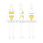 Womens fashion bikini set flat sketch, croqui sketch