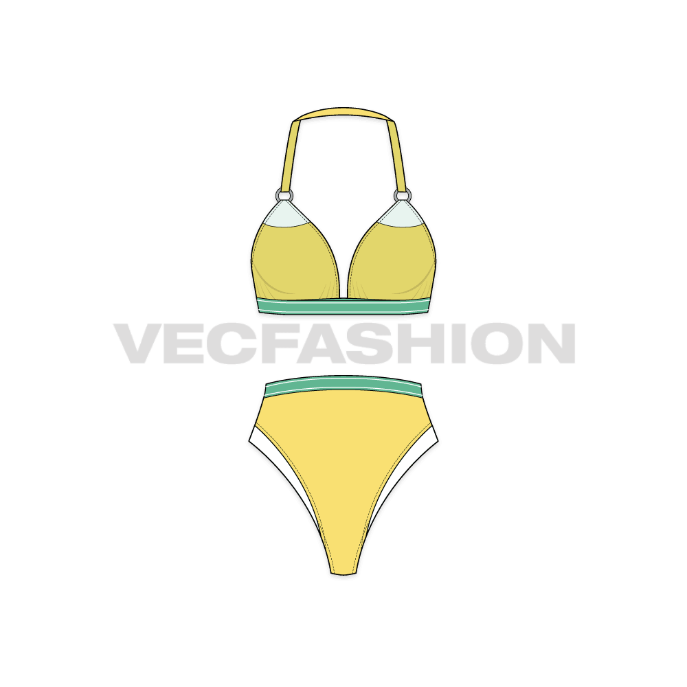 Womens fashion bikini set flat sketch, back view