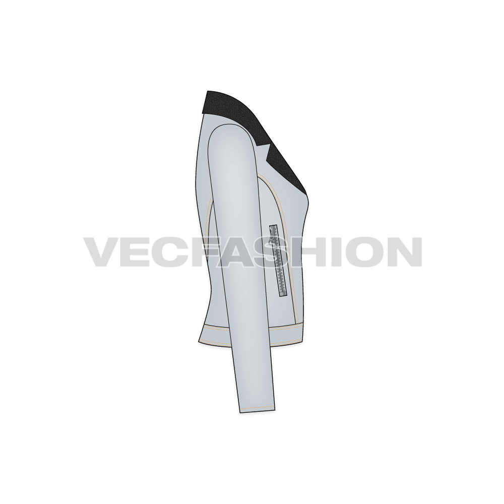Women's Fashion Moto Jacket flat sketch, side view