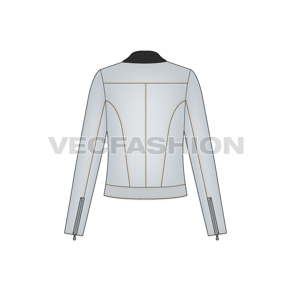 Women's Fashion Moto Jacket flat sketch, back view