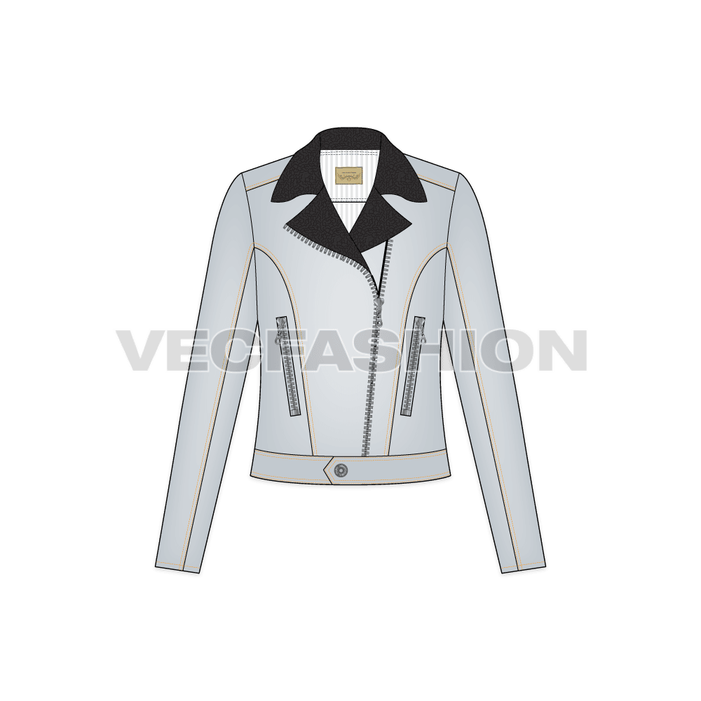 Women's Fashion Moto Jacket flat sketch, front view