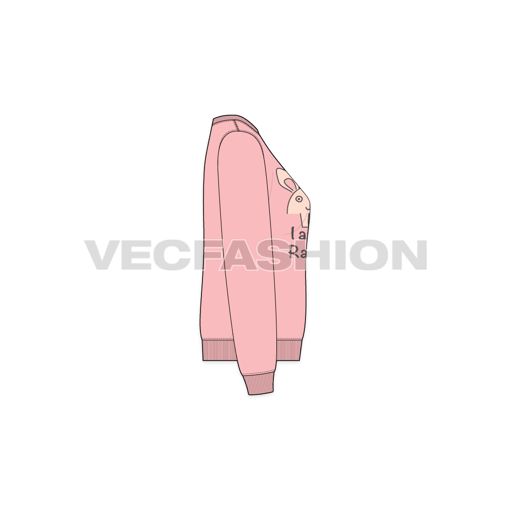 Womens fashion sweatshirt flat sketch, side view