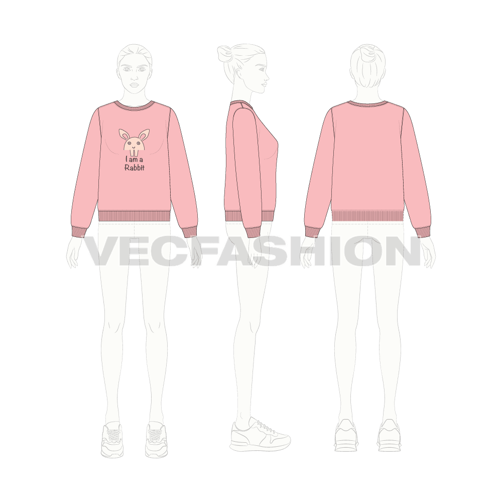 Womens fashion sweatshirt flat sketch, croqui sketch