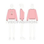 Womens fashion sweatshirt flat sketch, croqui sketch
