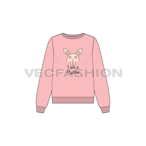 A Women Fashion Flat of Sweatshirt with Set-in Sleeves with an original and creative graphic on it. It has the standard fit and a wide crew neck. There is 2x2 Rib on the neck, sleeve and hem.