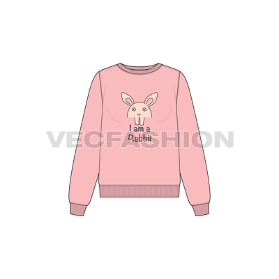 A Women Fashion Flat of Sweatshirt with Set-in Sleeves with an original and creative graphic on it. It has the standard fit and a wide crew neck. There is 2x2 Rib on the neck, sleeve and hem.