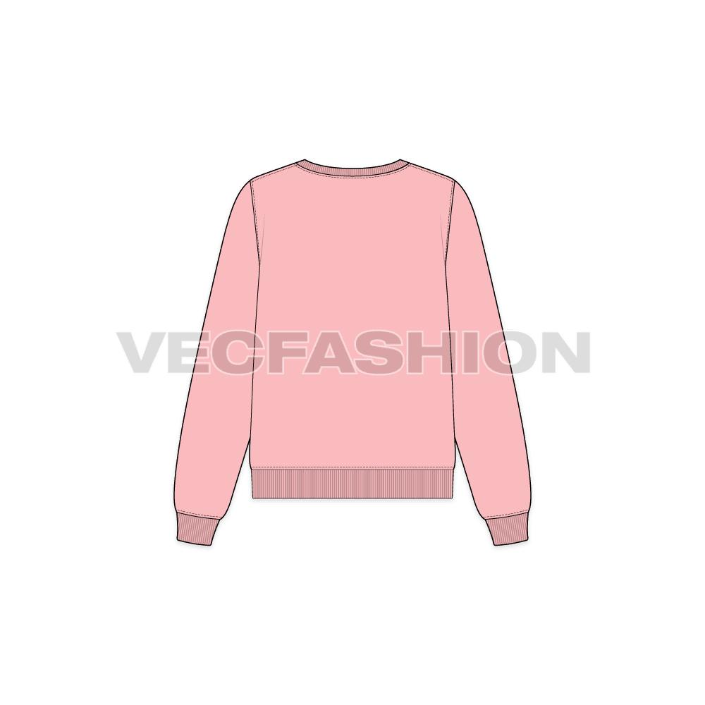 Womens fashion sweatshirt flat sketch, back view