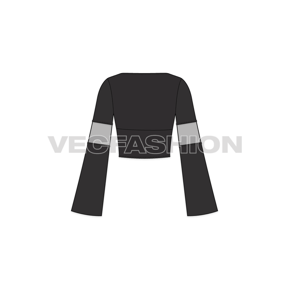 Womens fashion top flat sketch, back view
