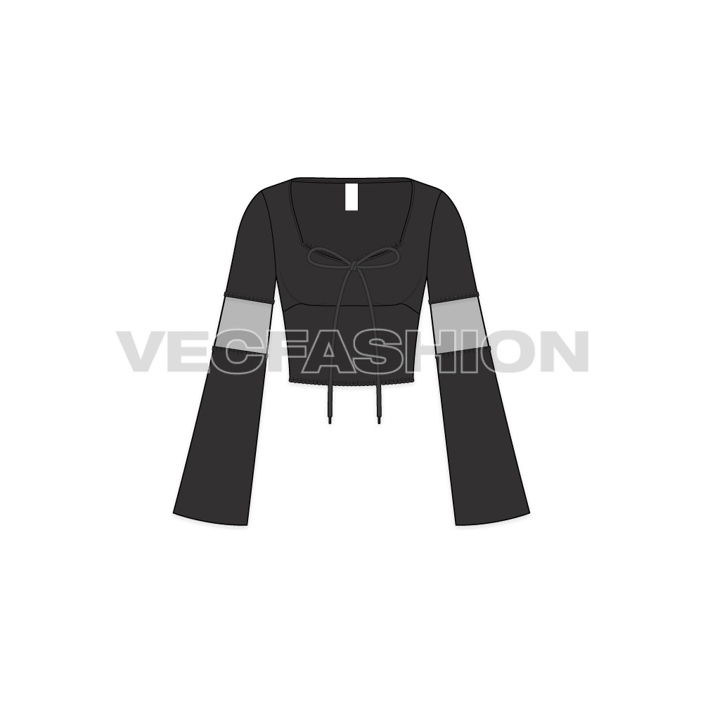 Womens fashion top flat sketch, front view