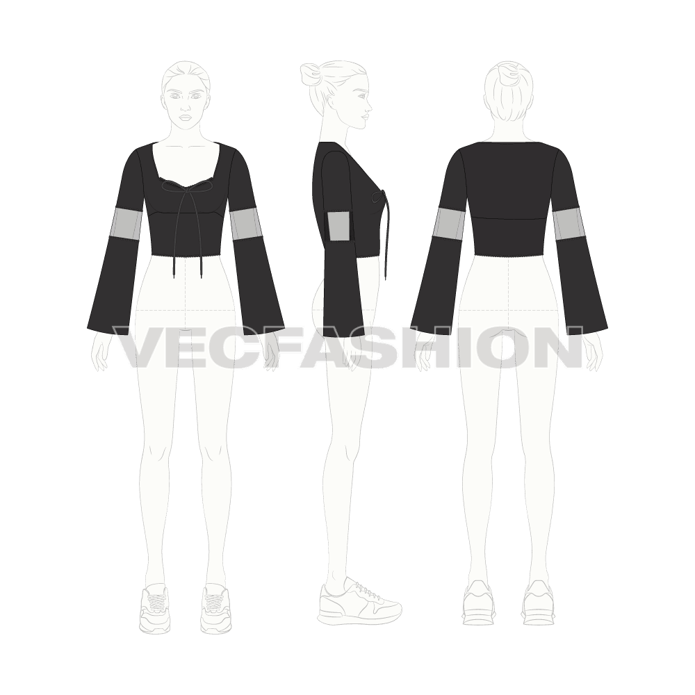 Womens fashion top flat sketch, croqui sketch