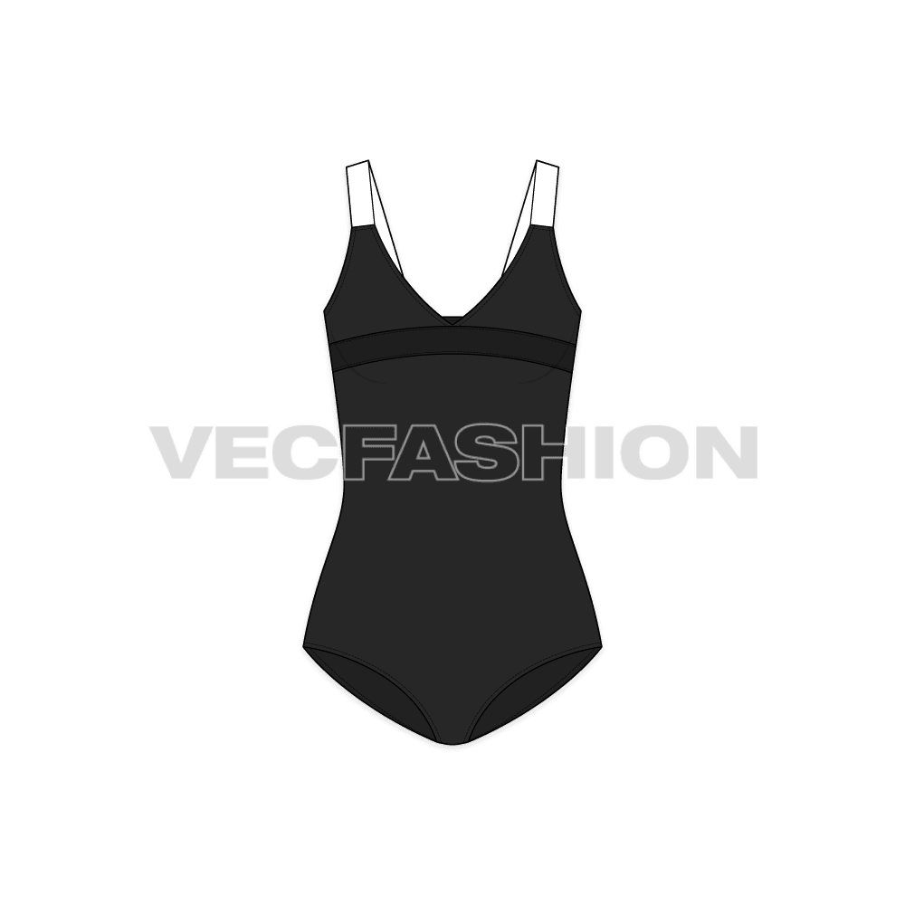 Womens fitness bodysuit flat sketch, front view