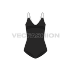 Womens fitness bodysuit flat sketch, front view