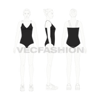 Womens fitness bodysuit flat sketch, croqui sketch