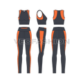 Womens fitness set flat sketch, showing all views, front, side and back