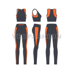 Womens fitness set flat sketch, showing all views, front, side and back