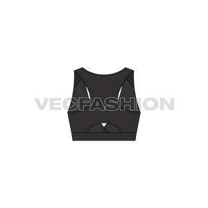 A new template for Women's Fitness Sports Top, it is a cross-over style made with striking lines going by the front edge. It has thick wording going on front and back. 