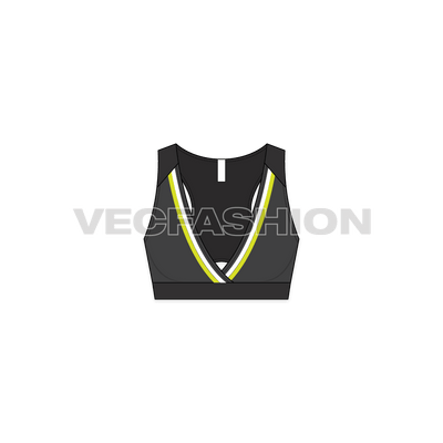 A new template for Women's Fitness Sports Top, it is a cross-over style made with striking lines going by the front edge. It has thick wording going on front and back. 