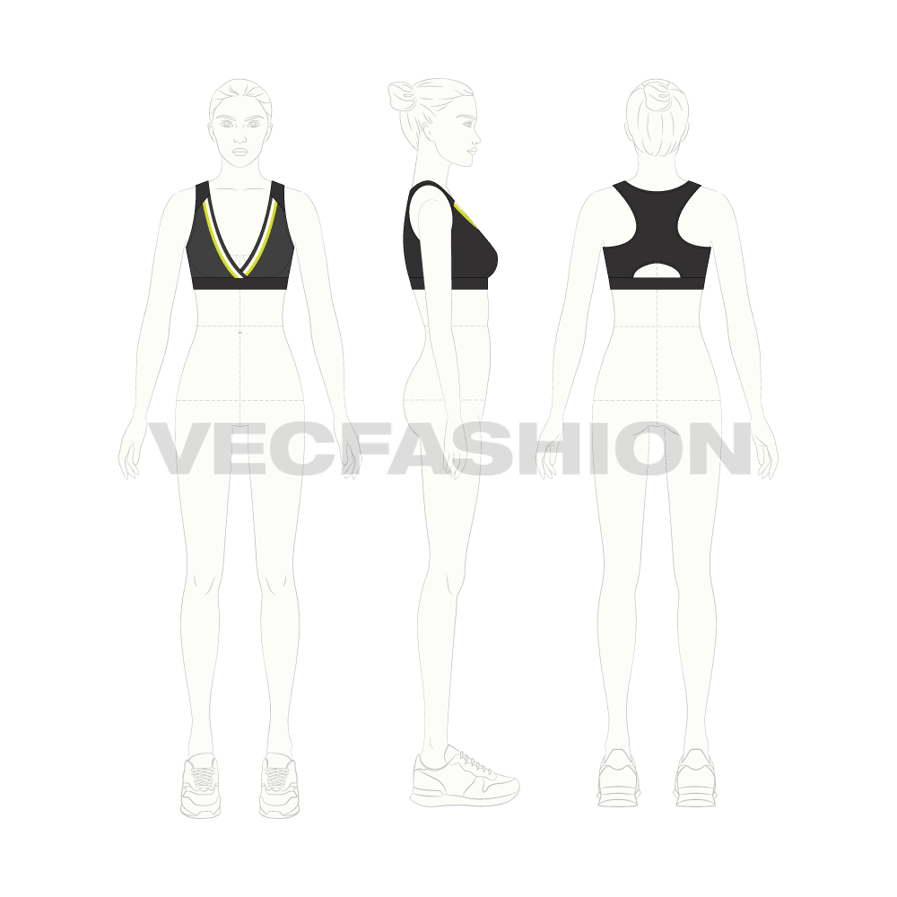 Womens fitness sports top flat sketch, croqui sketch