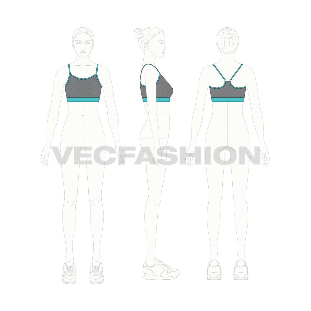 Womens fitness top flat sketch, croqui sketch