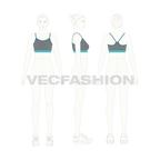 Womens fitness top flat sketch, croqui sketch