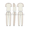 Womens fitness tracksuit flat sketch, showing all views, front, side and back