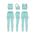 Womens fitness training set flat sketch, showing all views, front, side and back