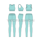 Womens fitness training set flat sketch, showing all views, front, side and back
