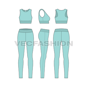 A newly created vector fashion flats for Women's Sportswear Section. It has Sports Bra Top and Tights. It is illustrated on top of an athlete model giving you a real proportion to life scale.