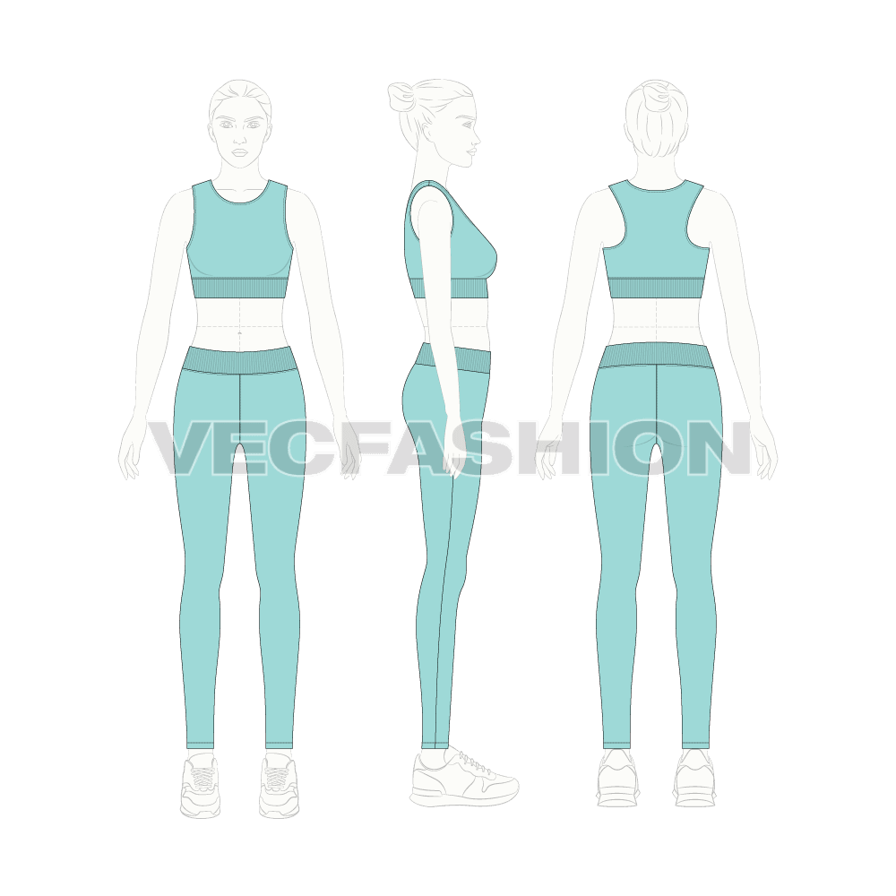Womens fitness training set flat sketch, on croqui