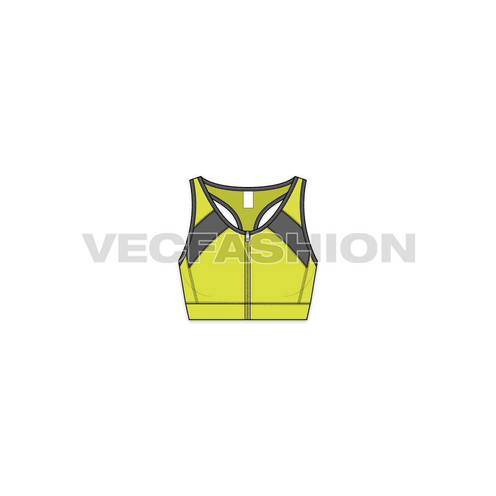 Womens fitness training sports bra flat sketch, front view