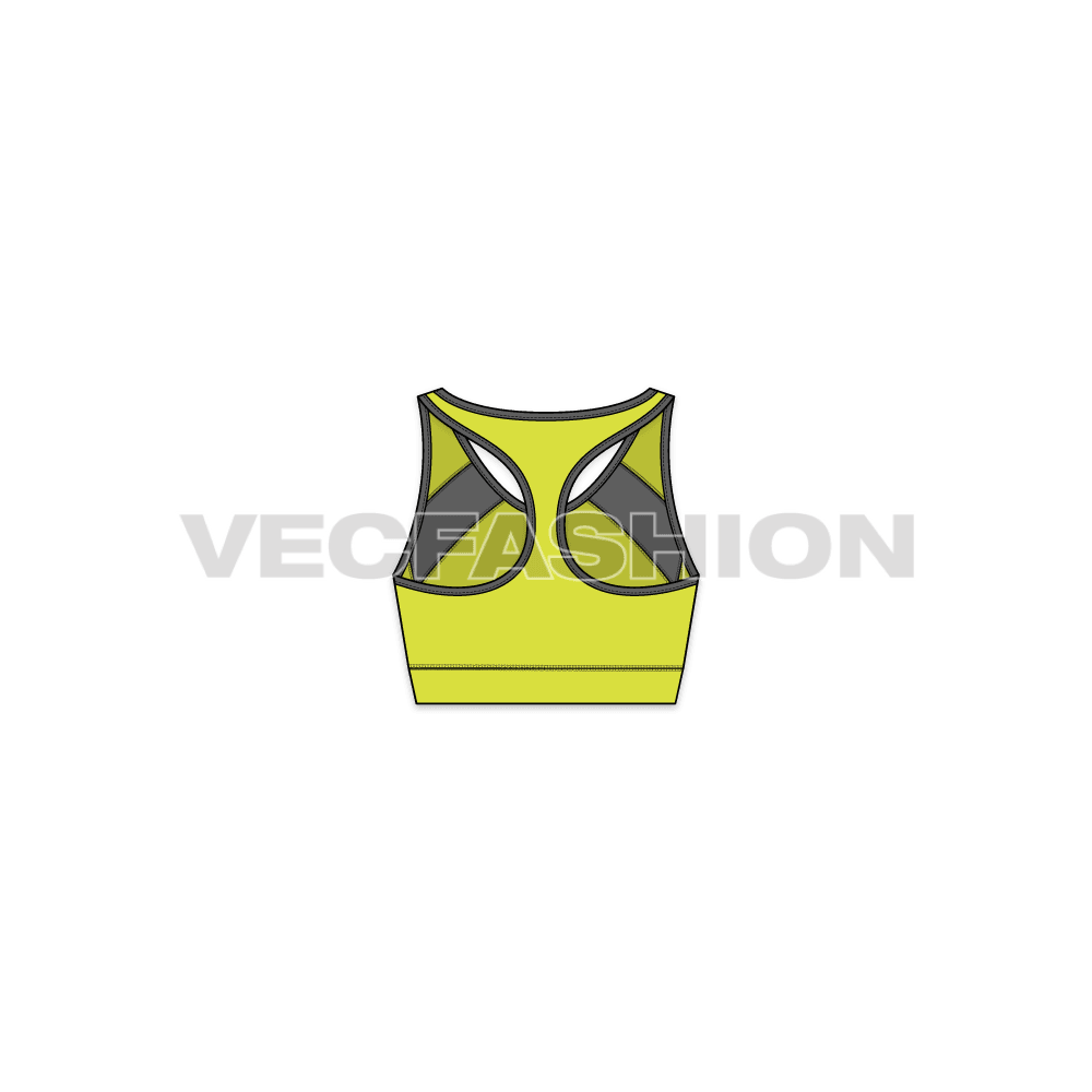 A simple vector illustration for Women's Fitness Training Sports Bra. This Sports Bra is the most advanced style and construction. This is showing 3 different views Front with Zip Down, Zip up and the Back view.