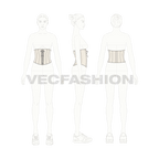 Womens fitted corset, skin tone flat sketch, croqui sketch