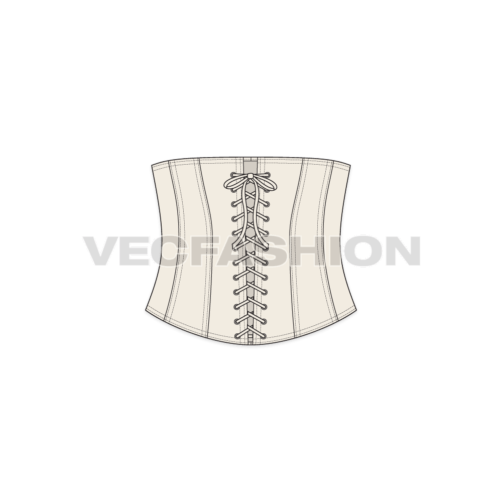 Womens fitted corset, skin tone flat sketch, front view