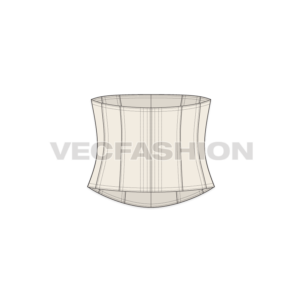 Womens fitted corset, skin tone flat sketch, back view
