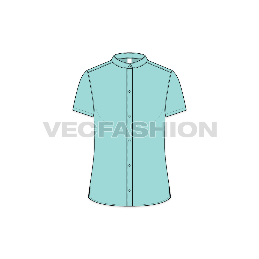 Womens fitted cotton poplin shirt flat sketch, front view