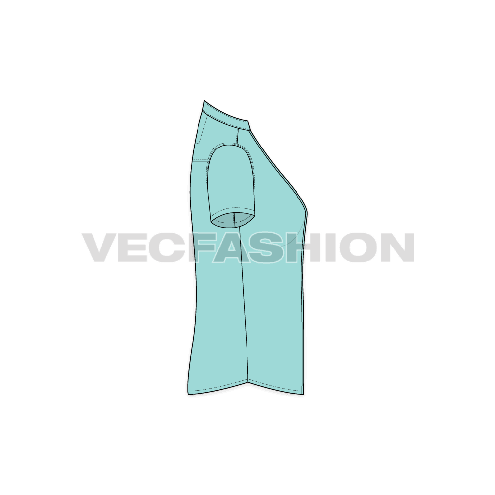 Womens fitted cotton poplin shirt flat sketch, side view