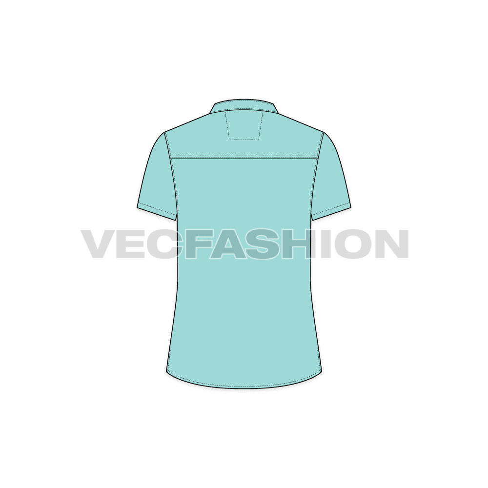 Womens fitted cotton poplin shirt flat sketch, back view