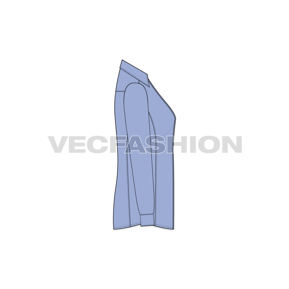 Womens fitted shirt flat sketch, side view