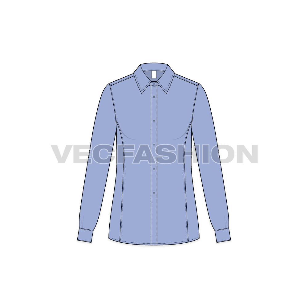 Womens fitted shirt flat sketch, front view