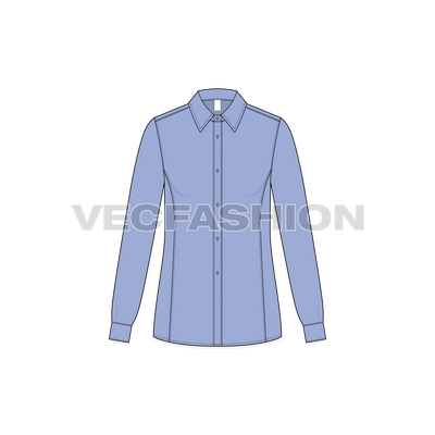 A vector illustrator template for Women's Fitted Shirt. It has a shirt collar with cutlines on sides.