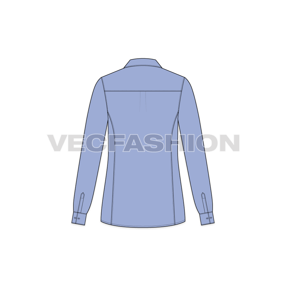 Womens fitted shirt flat sketch, back view