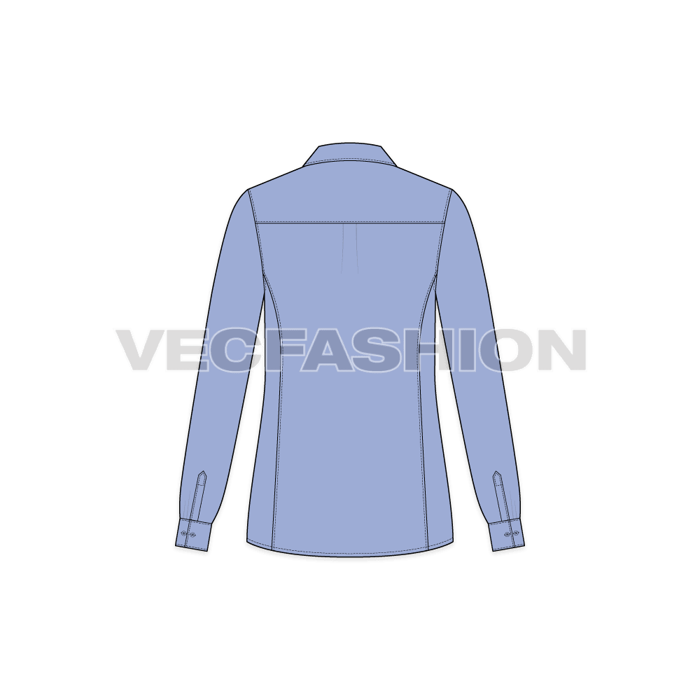 A vector illustrator template for Women's Fitted Shirt. It has a shirt collar with cutlines on sides.