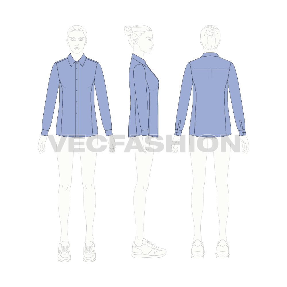 Womens fitted shirt flat sketch, croqui sketch
